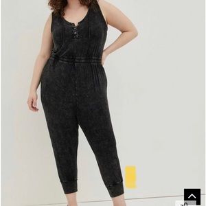 LoveSick Sleeveless Hooded Jumpsuit - Super Soft Wash Black